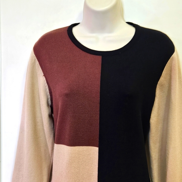 ARIANNA By HOWARD'S Chestnut Brown/Black/Tan Block Sweater Dress, X-Large, NWT - Picture 6 of 16